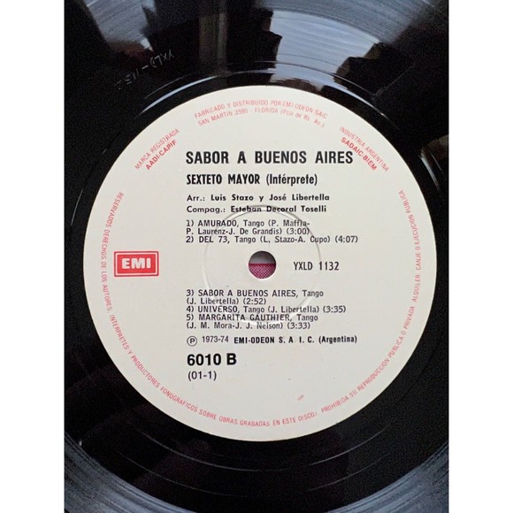 Sexteto Mayor Sabor A Buenos Aires LP 1973 EMI 6010 Import VG+ - Picture 7 of 7